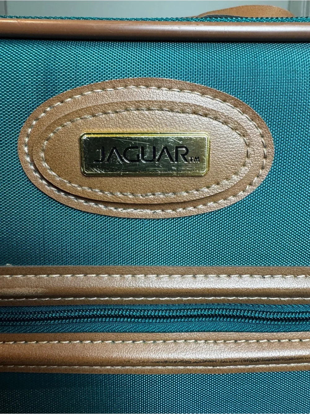 Jaguar Luggage Suitcase Travel Bag Green With Leather Trim - Vintage Luggage